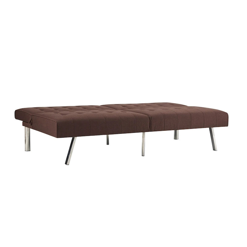 Tufted Mid-Century Modern Split Back Futon Sofa Couch Bed with Chrome Legs
