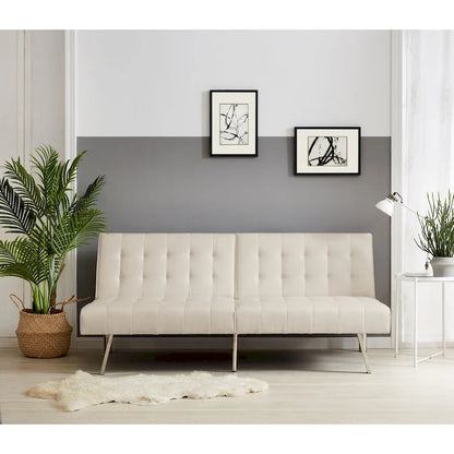 Tufted Mid-Century Modern Split Back Futon Sofa Couch Bed with Chrome Legs