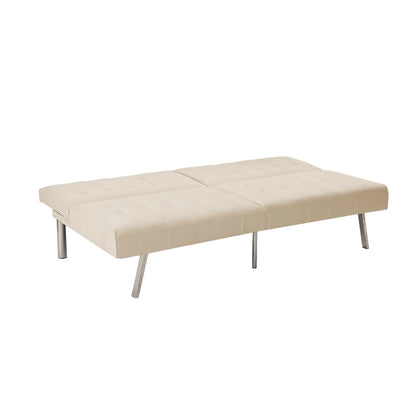 Tufted Mid-Century Modern Split Back Futon Sofa Couch Bed with Chrome Legs