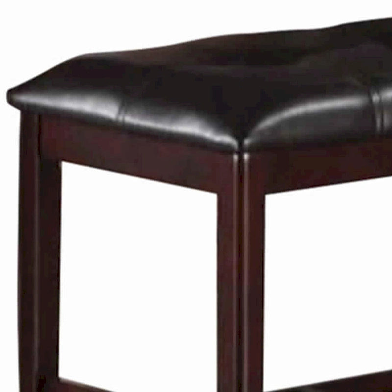 Rubber Wood High Bench with Tufted Upholstery Brown