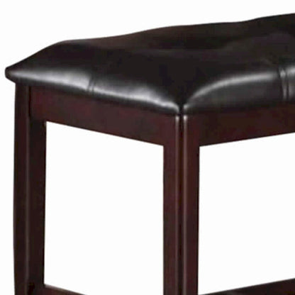 Rubber Wood High Bench with Tufted Upholstery Brown