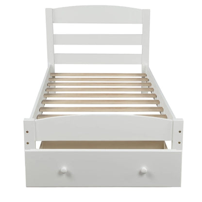 Platform Twin Bed Frame with Storage Drawer and Wood Slat Support No Box Spring Needed