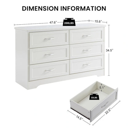 47.8 Modern Bedroom Chest with 6 Drawers Dresser
