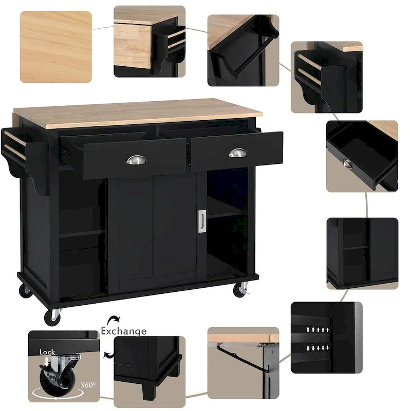 Kitchen Island Cart with Wheels Drop-Leaf Countertop