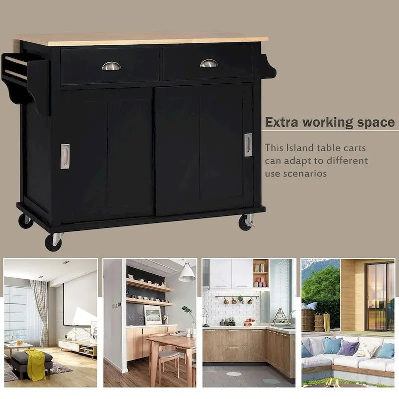 Kitchen Island Cart with Wheels Drop-Leaf Countertop
