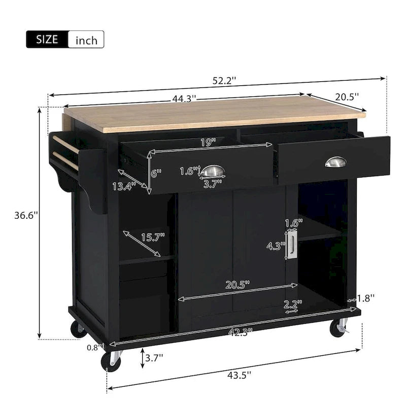 Kitchen Island Cart with Wheels Drop-Leaf Countertop