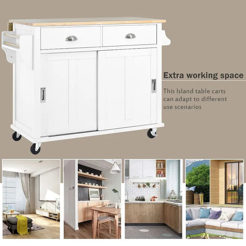 Kitchen Island Cart with Wheels Drop-Leaf Countertop