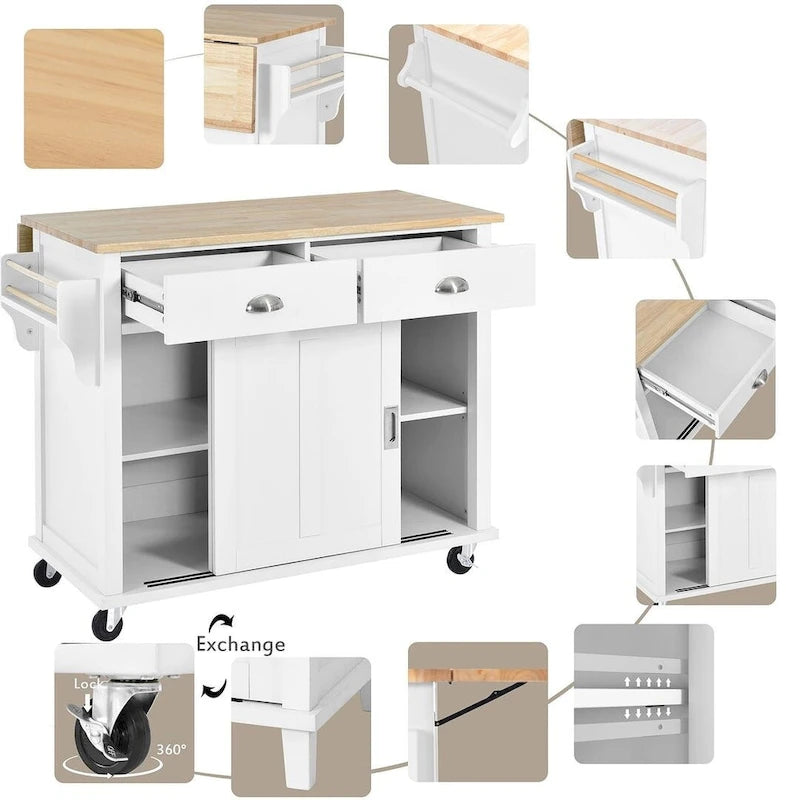 Kitchen Island Cart with Wheels Drop-Leaf Countertop