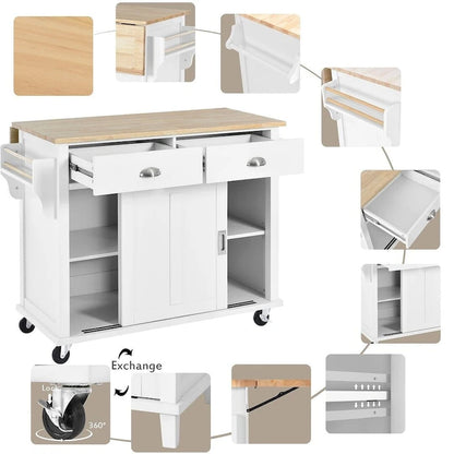 Kitchen Island Cart with Wheels Drop-Leaf Countertop