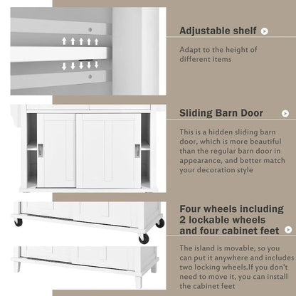 Kitchen Island Cart with Wheels Drop-Leaf Countertop