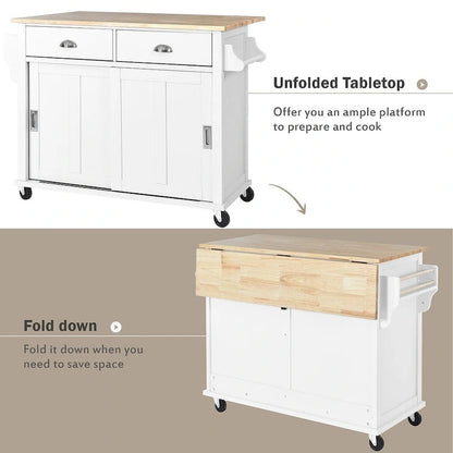Kitchen Island Cart with Wheels Drop-Leaf Countertop