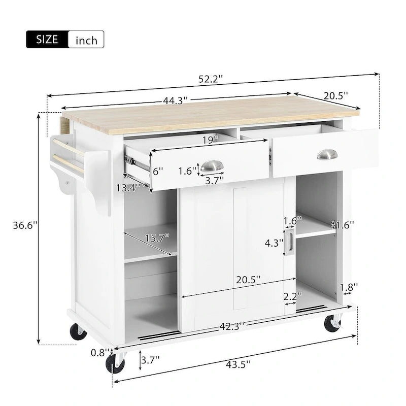 Kitchen Island Cart with Wheels Drop-Leaf Countertop