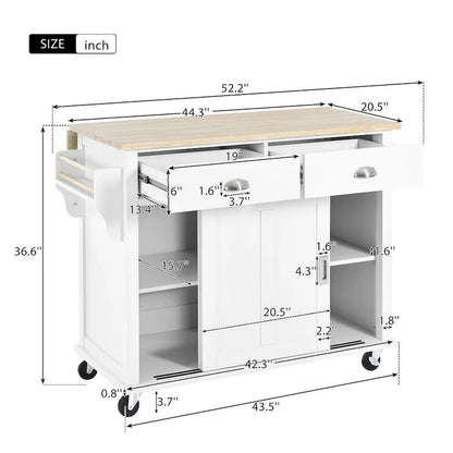 Kitchen Island Cart with Wheels Drop-Leaf Countertop
