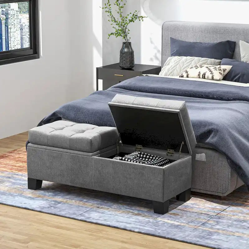 Button Tufted Storage Bench with Safety Hinges