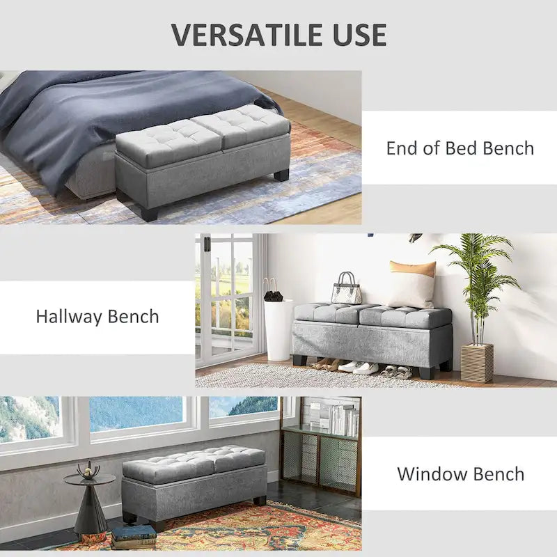 Button Tufted Storage Bench with Safety Hinges