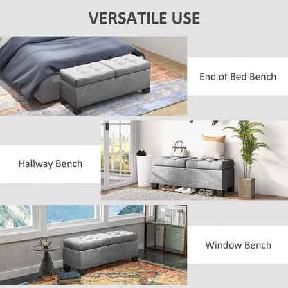 Button Tufted Storage Bench with Safety Hinges