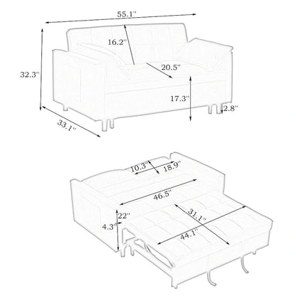 Modern Corduroy Sofa Bed with Adjustable Back