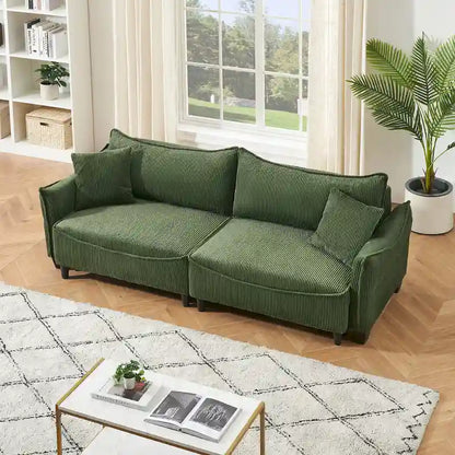 Corduroy fabric sofa with 2 throw pillows