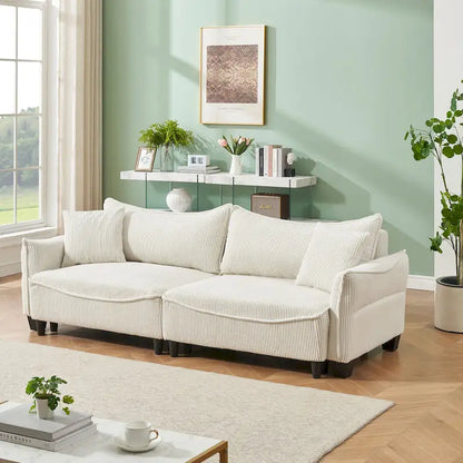 Corduroy fabric sofa with 2 throw pillows