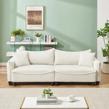 Corduroy fabric sofa with 2 throw pillows