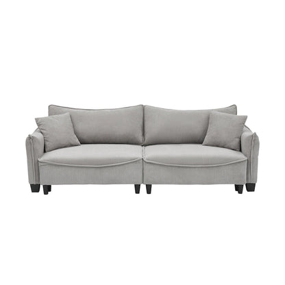 Corduroy fabric sofa with 2 throw pillows