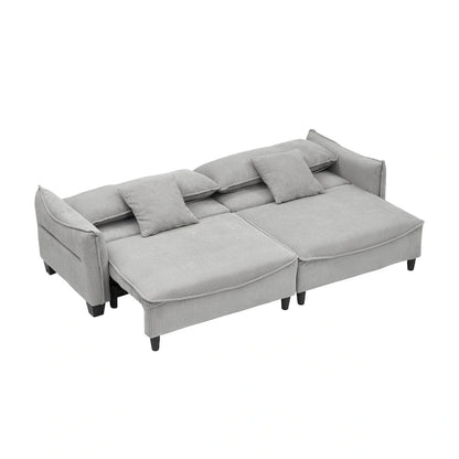 Corduroy fabric sofa with 2 throw pillows