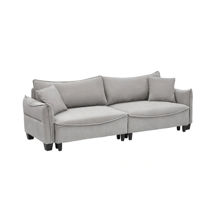 Corduroy fabric sofa with 2 throw pillows