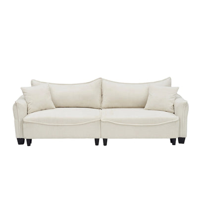 Corduroy fabric sofa with 2 throw pillows