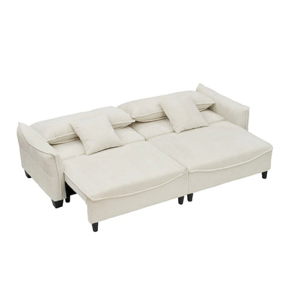 Corduroy fabric sofa with 2 throw pillows