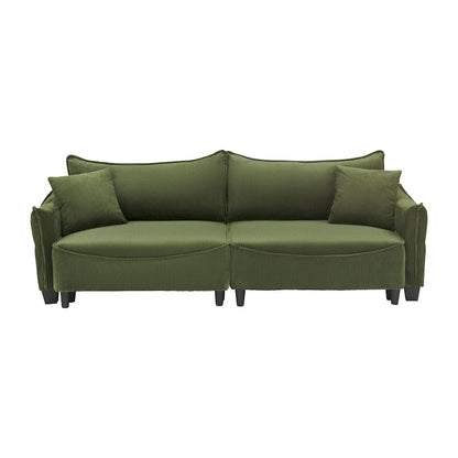 Corduroy fabric sofa with 2 throw pillows