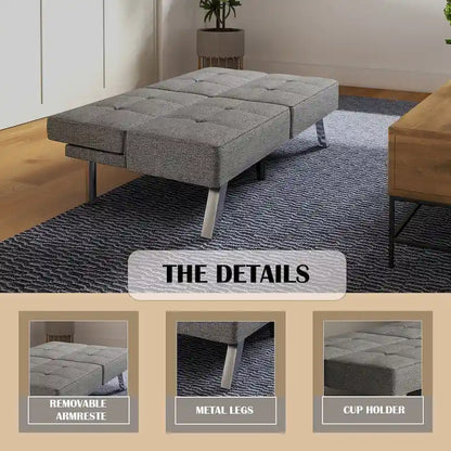 Linen Upholstered Modern Convertible Folding Futon Sofa Bed for Compact Living Space