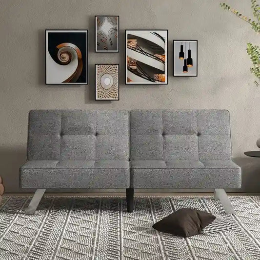 Linen Upholstered Modern Convertible Folding Futon Sofa Bed for Compact Living Space