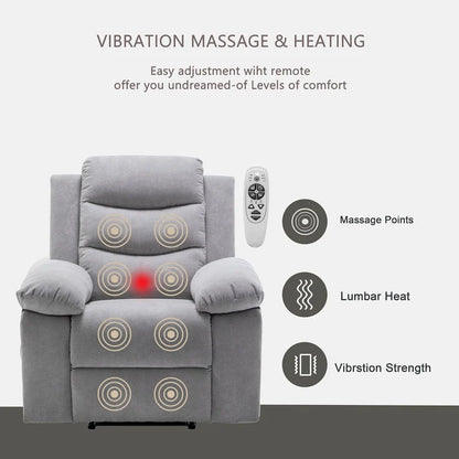 Light Gray Ergonomic Design Velvet Power Recliner Chair, Heat, Massage, Steel Frame
