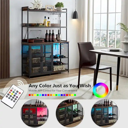 3-Tiers Buffet Cabinet with LED Strip and Glass Holder,Power Outlet