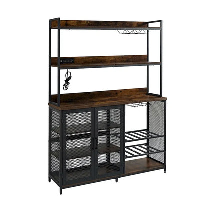 3-Tiers Buffet Cabinet with LED Strip and Glass Holder,Power Outlet