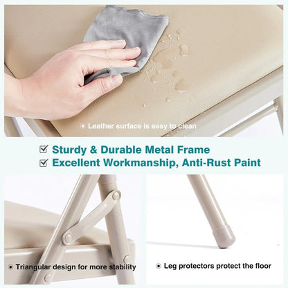 Folding Chair 2 Pack, Leather Padded Folding Chairs, Sturdy Metal Foldable Chairs, for Home, Office, Party