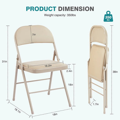 Folding Chair 2 Pack, Leather Padded Folding Chairs, Sturdy Metal Foldable Chairs, for Home, Office, Party