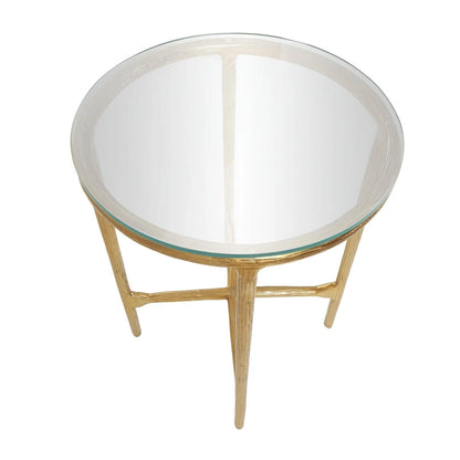 Aluminum Metal Textured Side End Accent Table with Glass Tabletop - Gold or Silver