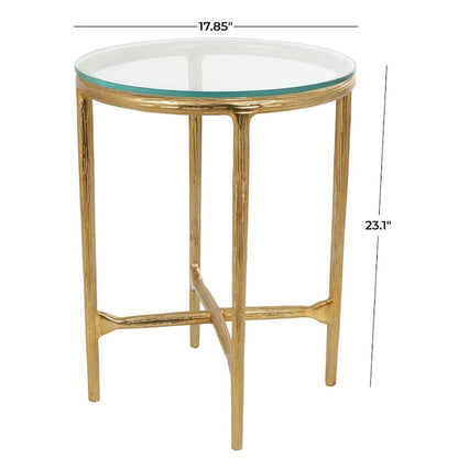 Aluminum Metal Textured Side End Accent Table with Glass Tabletop - Gold or Silver