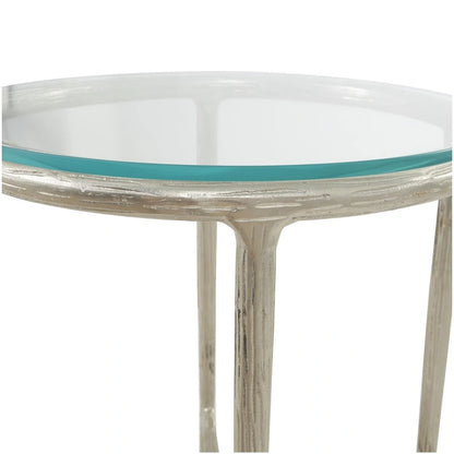 Aluminum Metal Textured Side End Accent Table with Glass Tabletop - Gold or Silver