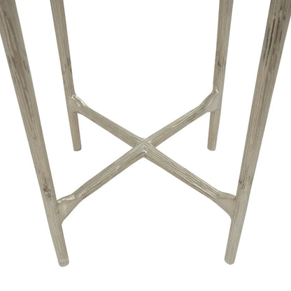 Aluminum Metal Textured Side End Accent Table with Glass Tabletop - Gold or Silver