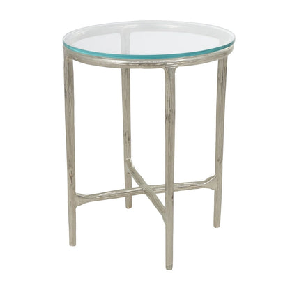 Aluminum Metal Textured Side End Accent Table with Glass Tabletop - Gold or Silver