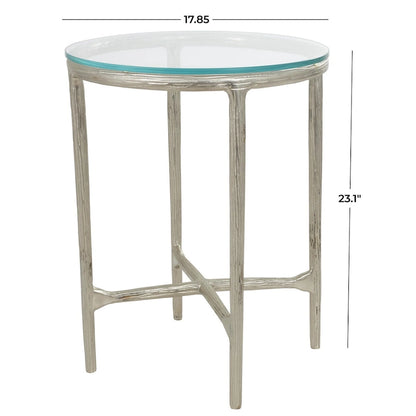 Aluminum Metal Textured Side End Accent Table with Glass Tabletop - Gold or Silver